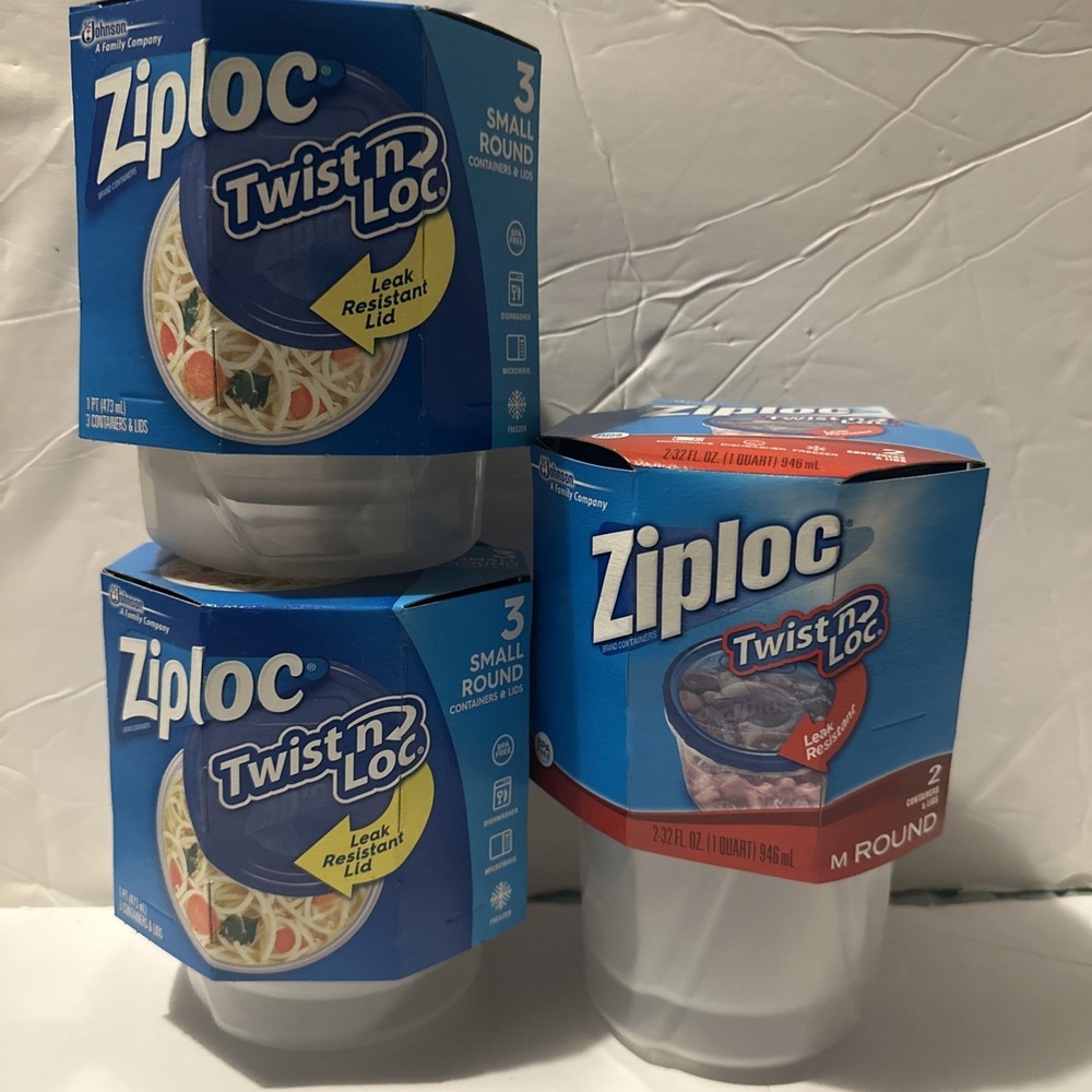 Ziploc Twist 'N Loc Round Containers 2 Small 3Pk 1 Medium 2Pk , 8 Total